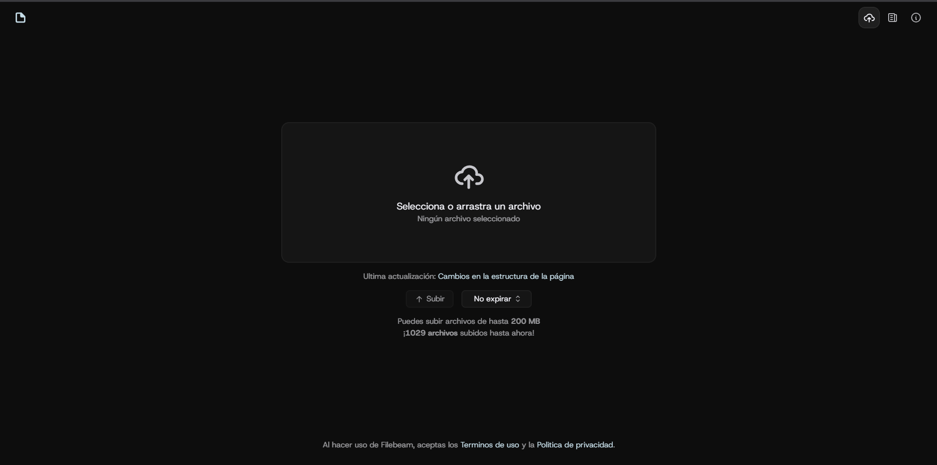Captura de pantalla mostrando la pagina filebeam.xyz